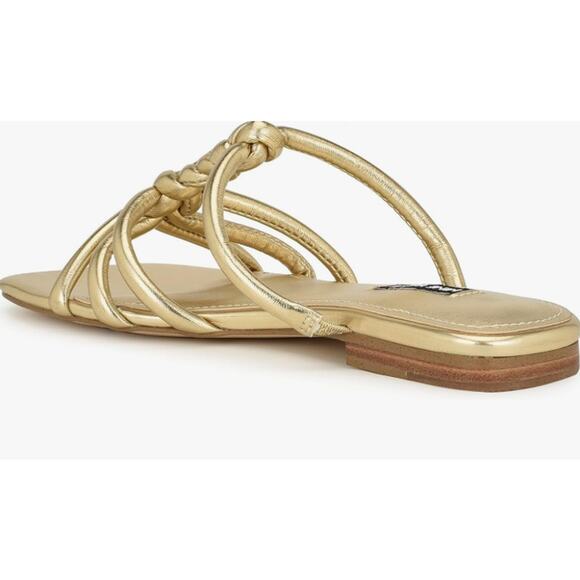 NINE WEST WOMENS MAKEE SQUARE GOLD FLAT DRESS SLIDE SANDAL 9M - Picture 4 of 9